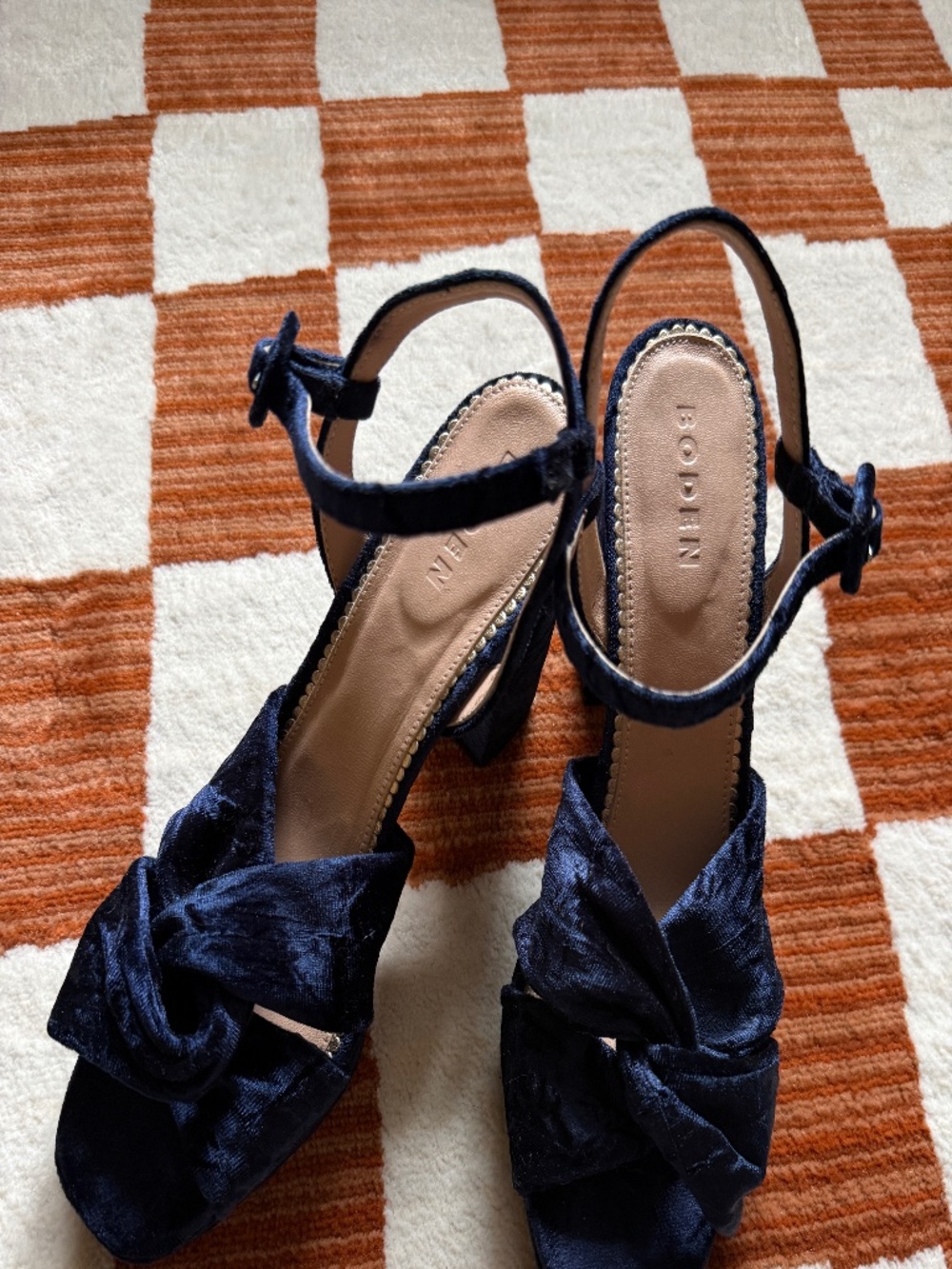 BODEN Twist Front Platform Sandals in Navy Velvet Size 9 (EU 40) Made in Spain